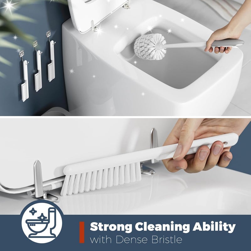 Holaloha Toilet Brush, 3 Pack Toilet Brush and Holder Set Bathroom Accessories, Toilet Bowl Brush and Holder with 3 Crevice Brush for Bathroom, Toilet Scrubber Brush (White) - Image 3